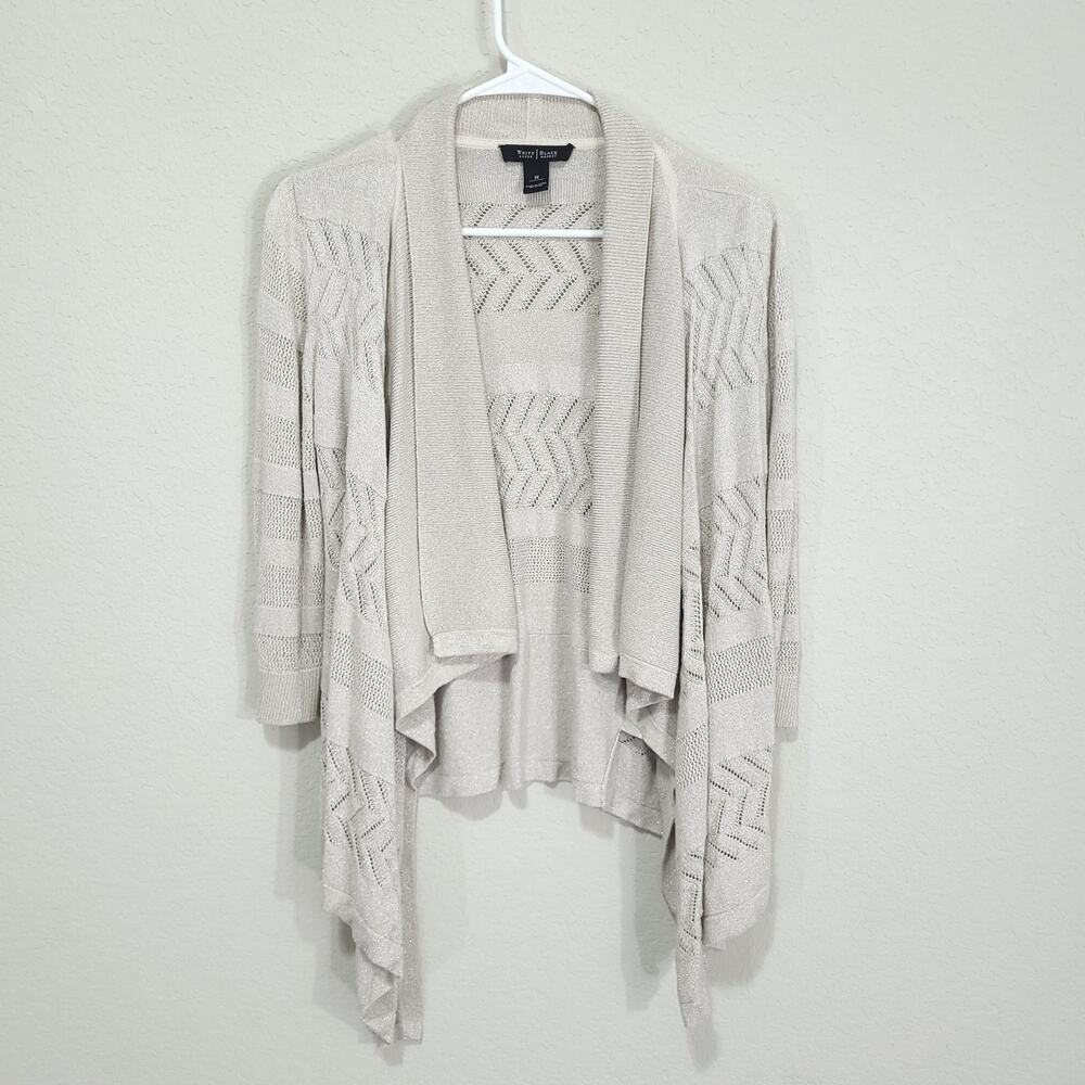 White House Black Market Cardigan Womens Size M Waterfall Metallic
